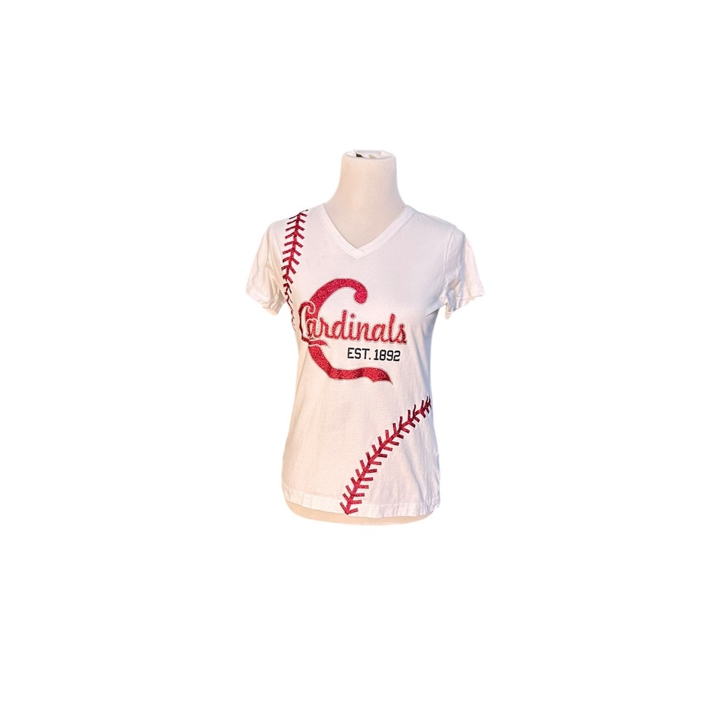 St. Louis Cardinals T-Shirt Women's Baseball V-Neck Sparkle MLB‎ Licensed - Picture 2 of 14